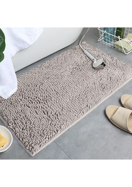 Gri 50X80 cm Düz Renk Banyo Paspas Banyo Halıları Şönil Su Emme Küvet Lavabo Zemin Mat Kaymaz Tuvalet Halısı Peluş Ayak Mat (Yurt Dışından)