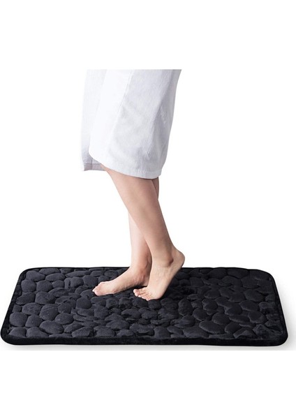 Siyah 40X60 cm Ev Banyo Paspas Kaymaz Çakıl Halı Emici Lavabo Yatak Odası Zemin Tuvalet Bellek Köpük Yıkanabilir Halı Banyo Dekor Mat (Yurt Dışından)