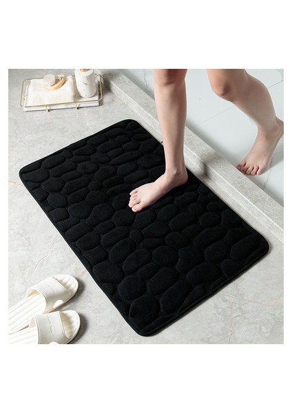Siyah 40X60 Banyo Kaymaz Mat Bellek Köpük Banyo Paspası Arnavut Kaldırımı Kabartmalı Banyo Zemin Halıları Su Emici Kaymaz Halı. (Yurt Dışından)