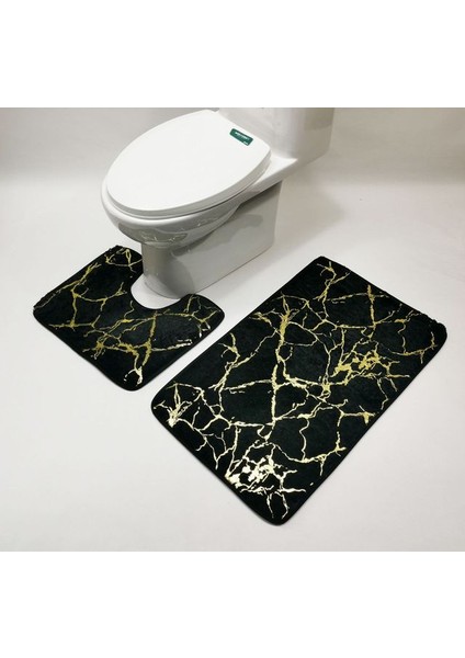 Siyah 2 Adet Ev Banyo Banyo Paspas Seti Tuvalet Paspas Kaymaz Banyo Paspas Banyo Halısı Duş Halı Seti Tuvalet Kapağı Kat Mat (Yurt Dışından)