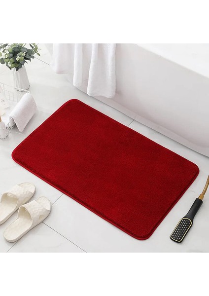 Şarap Kırmızısı 60X90 cm Düz Renk Kabarık Banyo Paspas Kaymaz Banyo Halıları Paspas Tuvalet Emici Zemin Halı Yanında Küvet Lavabo Yıkanabilir (Yurt Dışından)