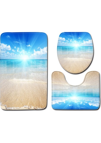 Plaj 06 50X80 cm Zeegle Banyo Paspas Setleri 3 Adet Banyo Halısı Becach Serisi Paspaslar Tuvalet Kapağı Kapağı Kaymaz Banyo Halısı Tuvalet Paspasları Paspas (Yurt Dışından) modelleri