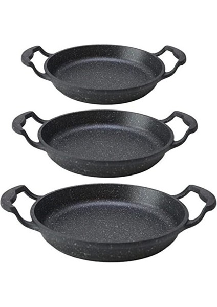 Siyah Granit Döküm Kaplama Alüminyum Döküm Sahan Set 3'lü(18-20-22 Cm) + 1 Çift Tava Kulp Tutacak