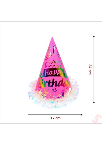 Hologram Happy Birthday Şapka, 24CM x 1 Adet - Pembe fiyatları