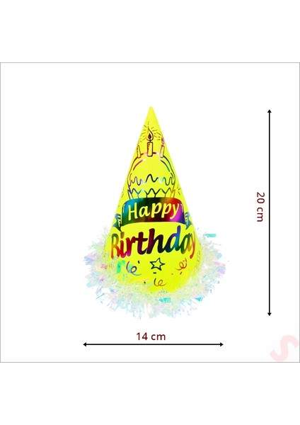 Hologram Happy Birthday Şapka, 24CM x 1 Adet - Sarı fiyatları