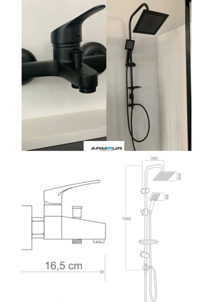 Armour Armatür Siyah Banyo Batarya Seti