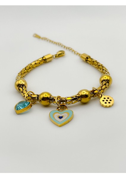 Çelik Bileklik Sallantılı Mavi Kalpli Çelik Bileklik Renk Gold fiyatları