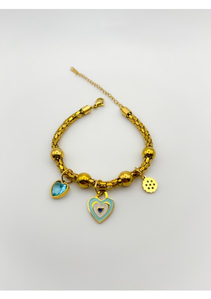 Çelik Bileklik Sallantılı Mavi Kalpli Çelik Bileklik Renk Gold fırsatları