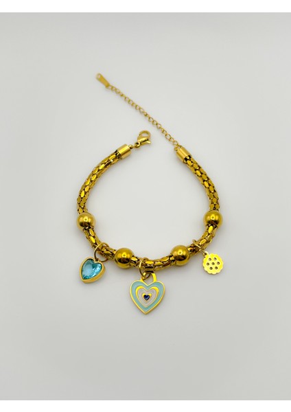 Çelik Bileklik Sallantılı Mavi Kalpli Çelik Bileklik Renk Gold indirimleri