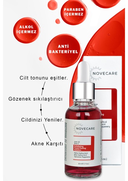 Aha+Bha Cilt Tonu Eşitleyici ve Canlandırıcı Kırmızı Peeling Serum 30 ml