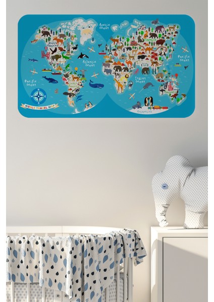 Lilafil Eğitici Dünya Haritası Dünya Atlası Çocuk ve Bebek Odası Duvar STICKER 3806