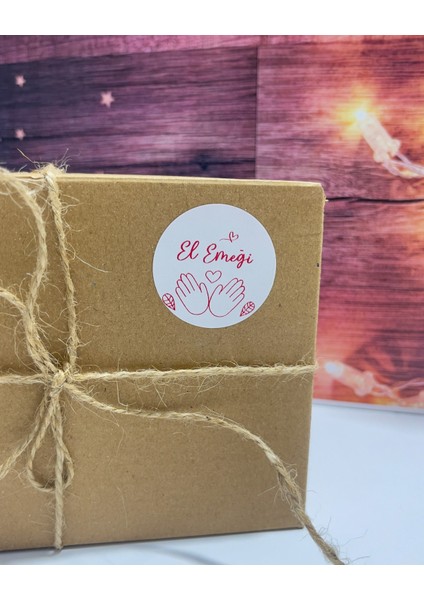 El Emeği Yazılı El Simgeli Yuvarlak Yapışkanlı Etiket 4 x 4 cm 120 Adet