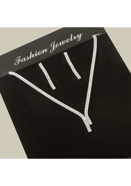 Tamtur Baget Taşlı Lüks Kararmaz Set Kolye 4 mm