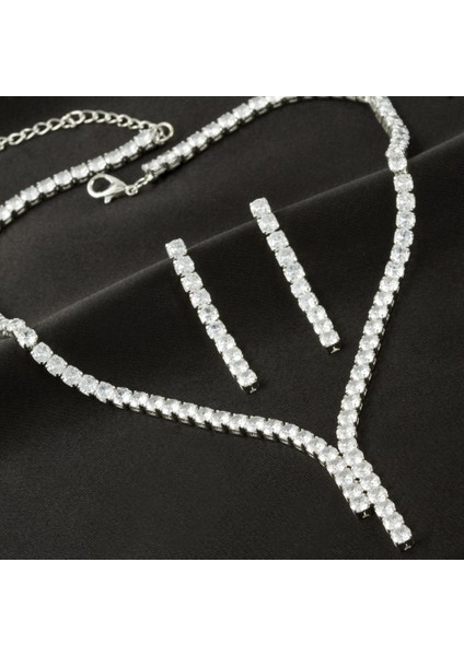 Tamtur Zirkon Taşlı Lüks Kararmaz Set Kolye 4 mm