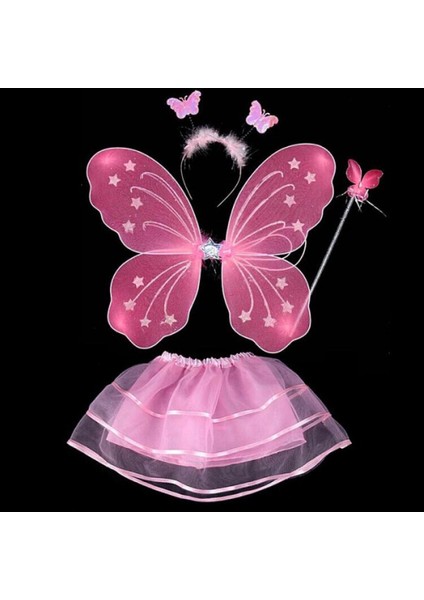 Toz Pembe Kelebek Kostümü - Toz Pembe Kelebek Kostüm Aksesuar Seti 4 Parça