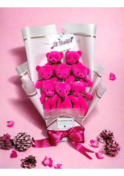 Hi Barbie Pembe Peluş Ayı Hediye Çiçek Buketi