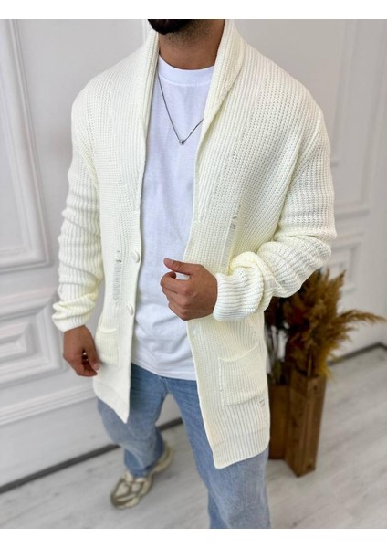 Hırka Örgülü Şal Yaka Cepli Lazer Kesim Yırtık Detaylı Tüylenmez Örgü Triko Hırka indirimleri