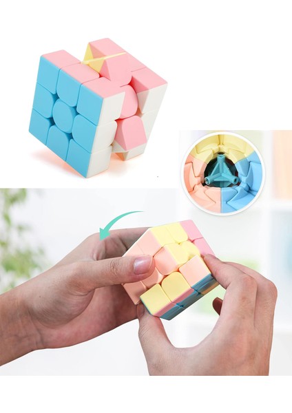 3 Adet Speed Cupe Rubik Küp Zeka Küpü 3x3 Pastel Renkler Hız Küpü,fidget Oyuncak Seyahat Zeka Oyunu