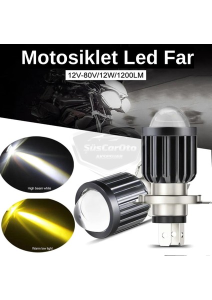 Otomobil Araç Motosiklet Mercekli Far Ampulü LED Far Çift Renk Sarı-Beyaz Csp LED Lamba Delici Yayıcı Uzun Kısa 1 Adet H4