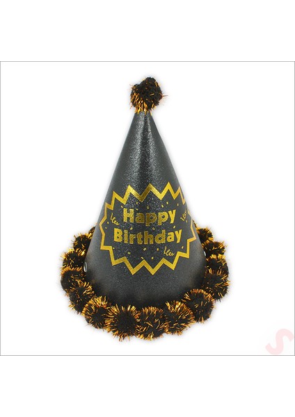 Ponponlu Happy Birthday Şapka, 20CM x 1 Adet - Siyah fiyatları