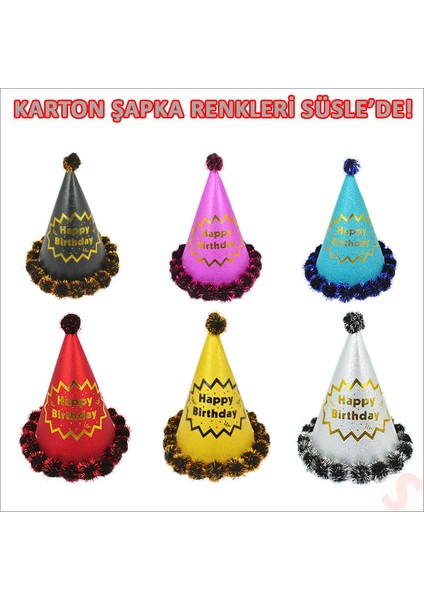 Ponponlu Happy Birthday Şapka, 20CM x 1 Adet - Siyah fırsatları