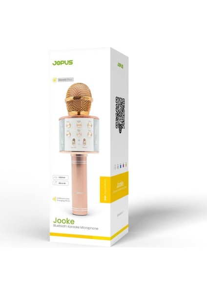 Karaoke Mikrofon Bluetoothlu Hafıza Kartı USB Bellek ve Aux Girişli Gold