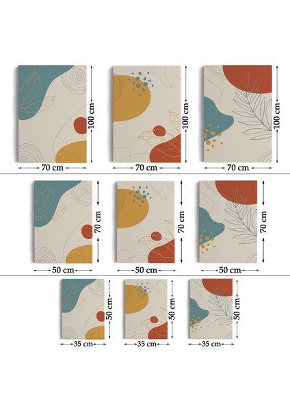 3’lü Tablo Soyut Şekiller Dekoratif Şık ve Modern Duvar Tablo Seti-Be-30