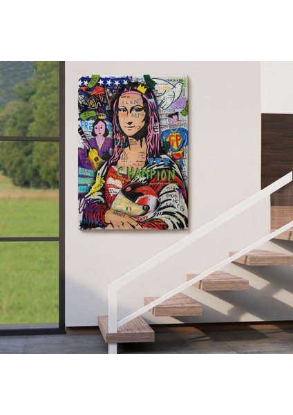 Renkli Mona Lisa Banksy Kanvas Duvar Tablosu, Sokak Sanatı, Pop ART-5306