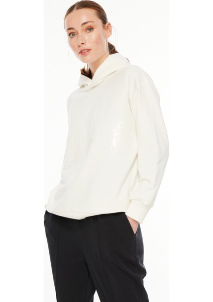 Kapüşon Yaka Düz Kırık Beyaz Kadın Sweatshırt F3WL-SWT6 modelleri