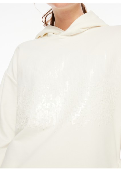 Kapüşon Yaka Düz Kırık Beyaz Kadın Sweatshırt F3WL-SWT6 fırsatları