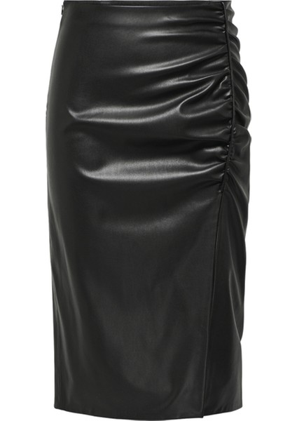 Normal Bel Siyah Kadın Düz Midi Etek Onlmıa Faux Leather Long Skırt Otw fiyatları