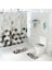 4 ADET-795 Mermer Desen Duş Perdesi Banyo Paspas Seti Mikrofiber Tuvalet Halı Banyo Zemin Mat Yıkanabilir Klozet Kapağı Mat (Yurt Dışından) 1