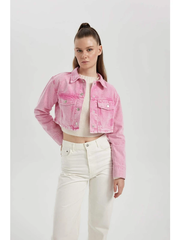 DeFacto Oversize Fit Crop Pembe Gabardin Gömlek Ceket B4208AX23AU