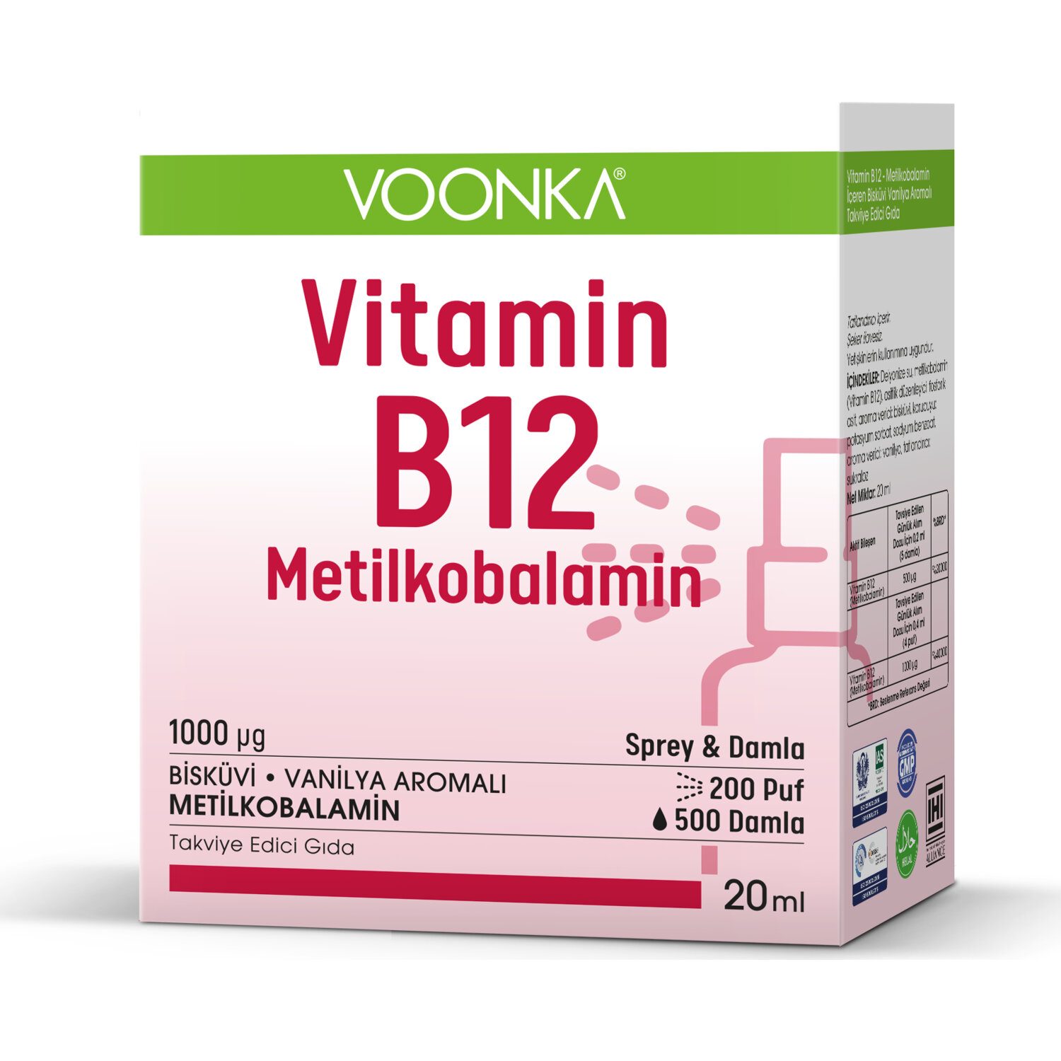 Voonka Vitamin B12 Metilkobalamin Damla Sprey 20 Ml Fiyati