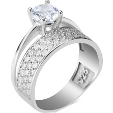 Takılingo Üç Sıra Yarım Tur Rodyum Kaplama Tektaş Gümüş Kadın Yüzük