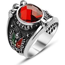 Takılingo Devlet Ebed Müddet Model Kırmızı Zirkon Taşlı Gümüş Erkek Yüzük