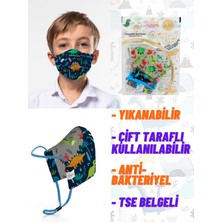 Truvital Erkek Çocuk Çift Taraflı Kullanım Antiviral Maske Tam Koruma Modeli Yetişkin Çocuk Bebek Yıkanabilir Desenli Kumaş Maskesi + 10 Adet Yetişkin Maske
