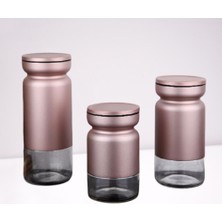 Gönül 3'lü Cam Üç Parça Kavanoz Metal Kaplı Baharatlık Takımı Seti Rose