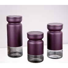 Gönül 3'lü Cam Üç Parça Kavanoz Metal Kaplı Baharatlık Takımı Seti Mürdüm