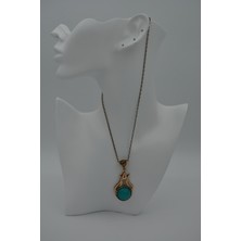 Stoneage Turkuaz Kristal Taşlı Lale Figürlü Zincirli Bronz Kadın Kolye Ucu