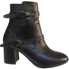 Elegan Küçük & Büyük Numara Siyah  Deri Kemer Aksesuarlı Bot