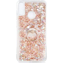 noktaks - Huawei Y7 Prime 2019 - Kılıf Yüzüklü Simli Sıvılı Milce Kapak - Gold - T14406