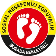 New Jargon Lütfen Sağlığınız İçin Sosyal Mesafeyi Koruyalım Yazısı Sarı Kırmızı Sticker 25 x 25 cm 3'lü SYL10