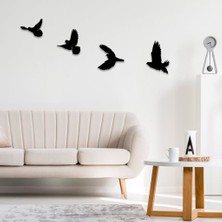 Hellove Dekoratif Ahşap Modern Dörtlü Kuş Duvar Süsü