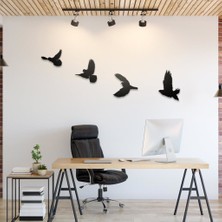 Hellove Dekoratif Ahşap Modern Dörtlü Kuş Duvar Süsü