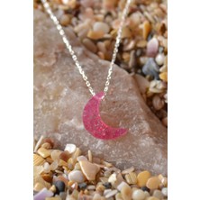 Adal Silver Ay Pembe Buzlu Zirkon Taşlı 925 Ayar Gümüş Kolye