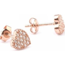 Adal Silver Kadın 925 Ayar Gümüş Kalp Rose Küpe