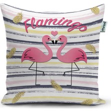 Sakallı Home  Flamingo Desen 3D Baskılı Dekoratif Kırlent Kılıfı