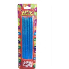 Parti Furyası  6 Lı 14 cm Mum Simli Mavi