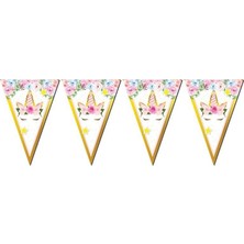 Unicorn Temalı Doğum Günü Üçgen Flama